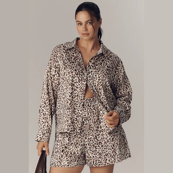 NEW Maeve - Size Large Women's Long-Sleeve Leopard Print Scarf Blouse - Brown - Picture 6 of 8